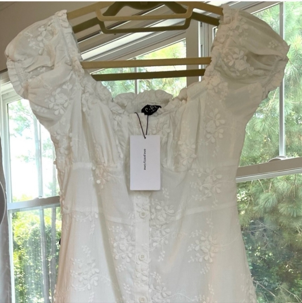 O.P.T. Small White Ethereal FloralEmbroidered Cap Sleeve Mini Dress NWT - Picture 7 of 8